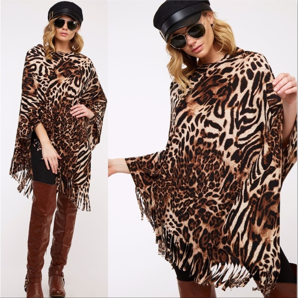 TOP ANIMAL PRINT PONCHO - Picture 1 of 3